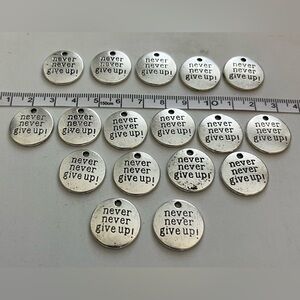 “Never Never Give Up” Silver-Look Inspirational Charms